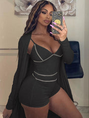 Two Piece Sleeveless Romper Cardigan