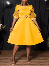 Bow Tie Lantern Sleeve Party A-Line Dress