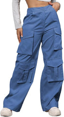 Multiple Pockets Wide Leg Jogger Pants