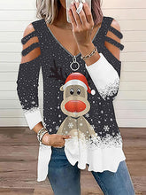 Christmas Plus Size Long Sleeves Elk Print Top