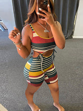 2 Piece Ribbed Knit Sleeveless Rainbow Stripe Romper