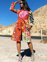 Long Sleeve Graffiti Button Down Long Coat