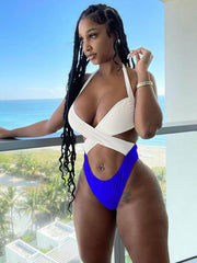 One Piece Halter Criss Cross Wrap Bikini Bandage Swimsuit