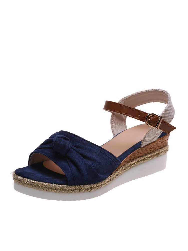 Wedge Sandals with Bowknot and Buckle in 3 Colors