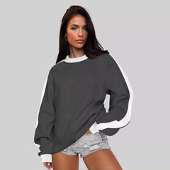 Contrast Color Round Neck Long Sleeve Sweatshirt