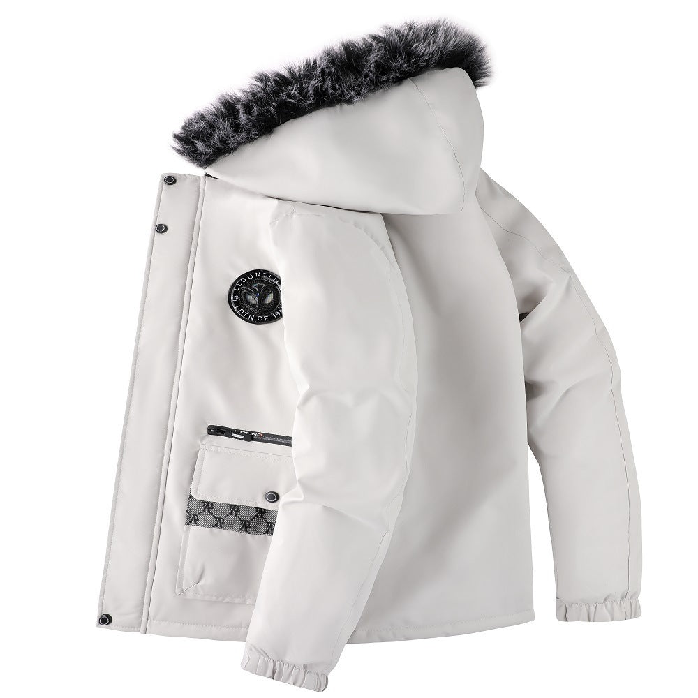 Herrenjacke mit abnehmbarer, pelzgefütterter Kapuze