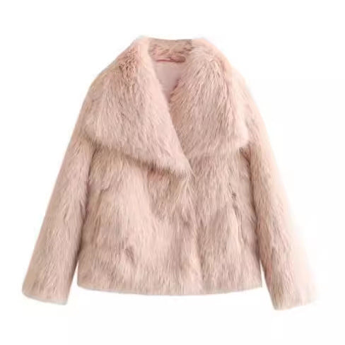 Kunstpelzjacke mit Taschen und Revers