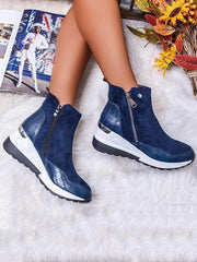PU Patchwork Side Zipper Ankle Bootsies