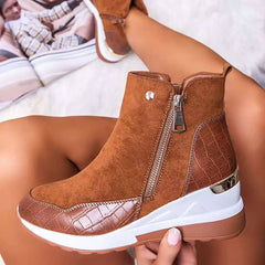 PU Patchwork Side Zipper Ankle Bootsies