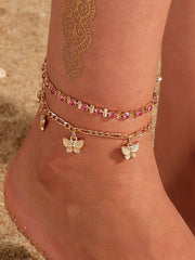 Double Layer Butterfly Pendant Tassel Anklets