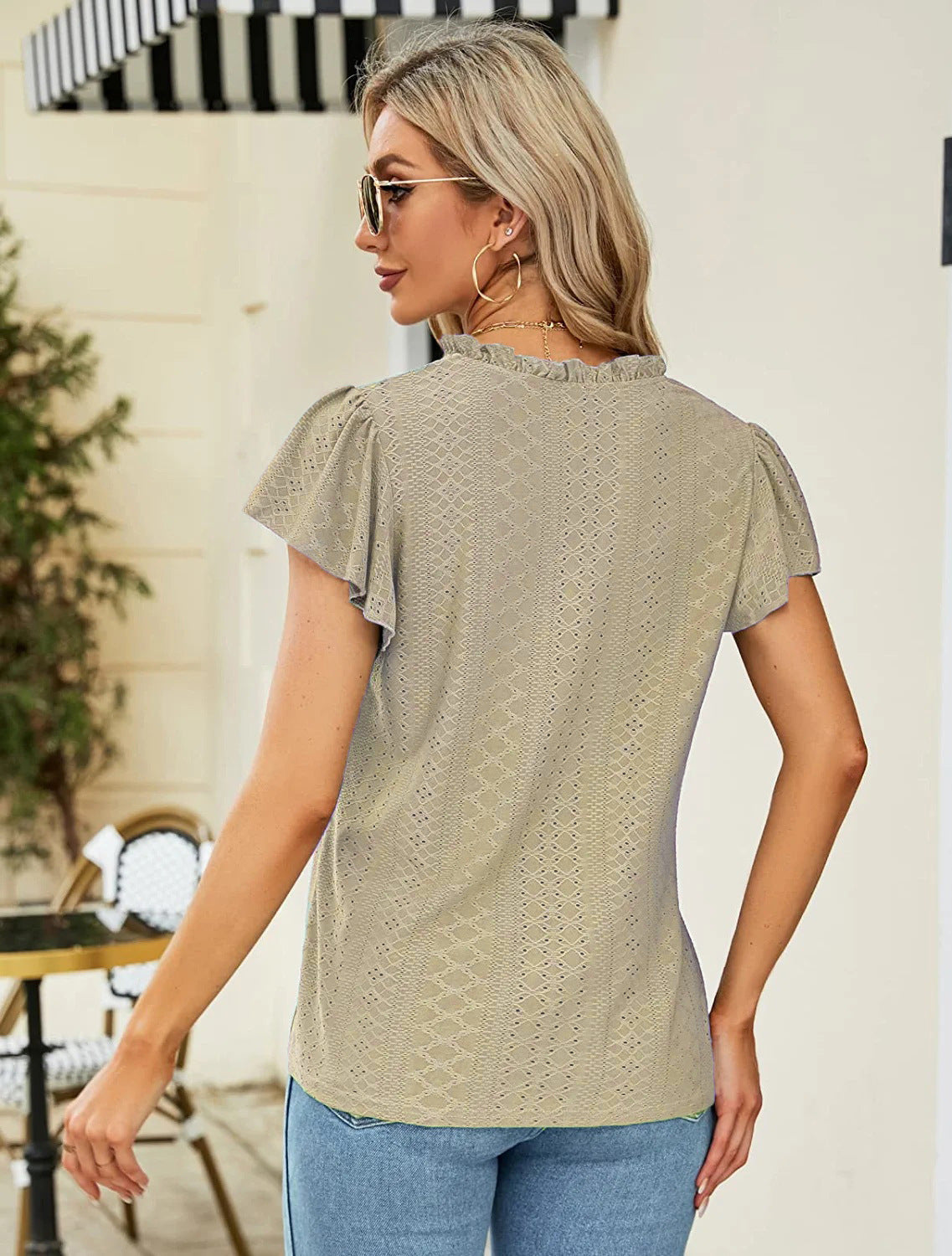 V-Neck Ruffled Short Sleeve Top in 6 Colors S-2XL