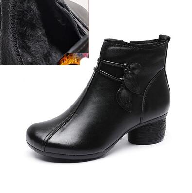Thick Heel Plush Warm Leather Boots in 2 Colors