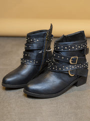 Belt Buckle Thick Heel PU Bootsies