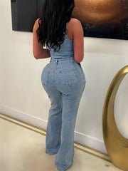 One Shoulder Asymmetrical Denim Jumpsuit