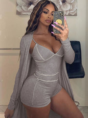 Two Piece Sleeveless Romper Cardigan