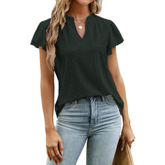 V-Neck Ruffled Short Sleeve Top in 6 Colors S-2XL