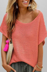 Solid Color Knit Short Sleeve Top