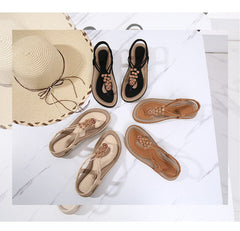 Bohemian Sandals with Wooden Beads and Ankle Strap in 3 Colors