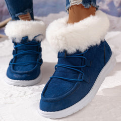 Suede Fleece Lined Flat Heel Ankle Boots