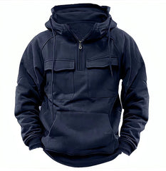 Men's Half Zip Long Sleeve Pullover with Drawstring and Pockets in 3 Colors M-XXXL