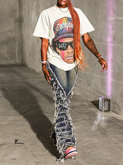 Plus Size Trendy Slimming Denim Wide Leg Pants