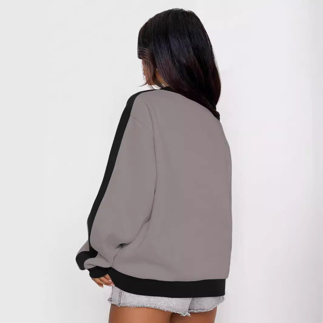 Contrast Color Round Neck Long Sleeve Sweatshirt