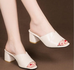 High Thick Heel Slip-On Sandals in 2 Colors