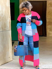 Plus Size Color Block Long Sleeve Sweater Cardigan