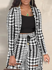 Two Piece Houndstooth Jacket Cut Out Pants