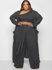 Plus Size Three Piece Solid Color Pant Suit