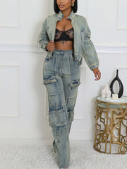 Two-Piece Multi-Pocket Denim Set