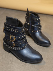 Belt Buckle Thick Heel PU Bootsies