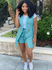Stripes Casual Two Piece Blazer Vest Suit