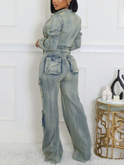 Two-Piece Multi-Pocket Denim Set