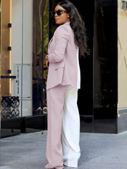 Two Piece Long Sleeve Color Block Pant Suit