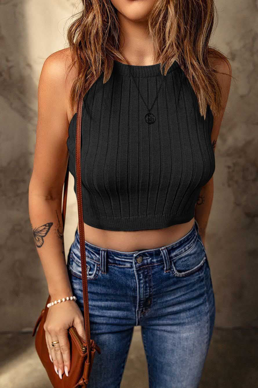 Cropped Sleeveless  Knit Top in 7 Colors S-XL