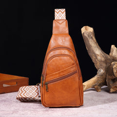 Solid Colour Crossbody Bag with Printed Strap