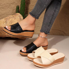 Snake Pattern Thick Sole Wedge Sandals