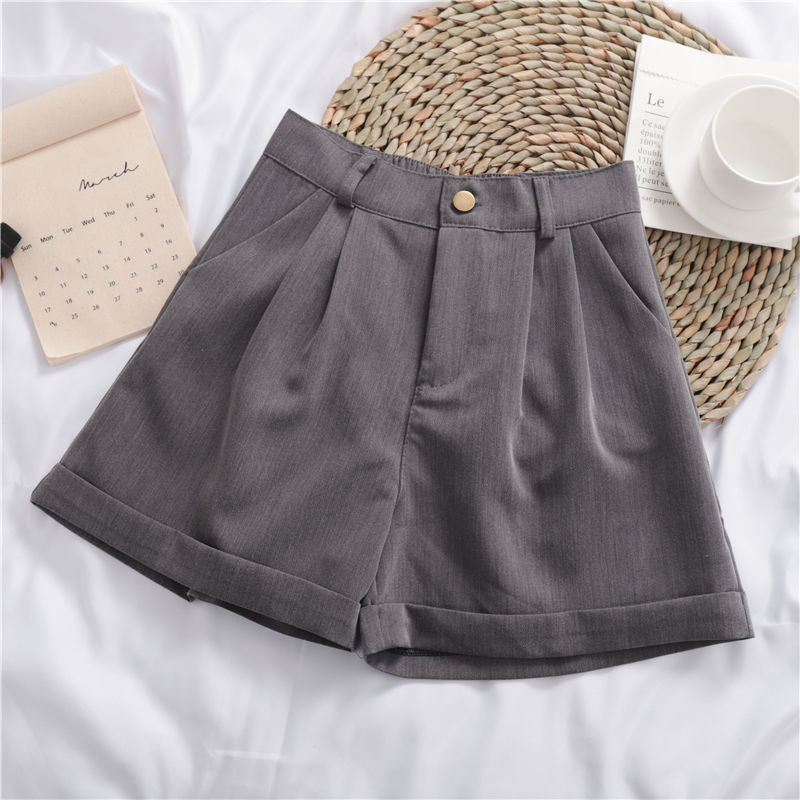 Solid Color Wide Leg Casual Shorts