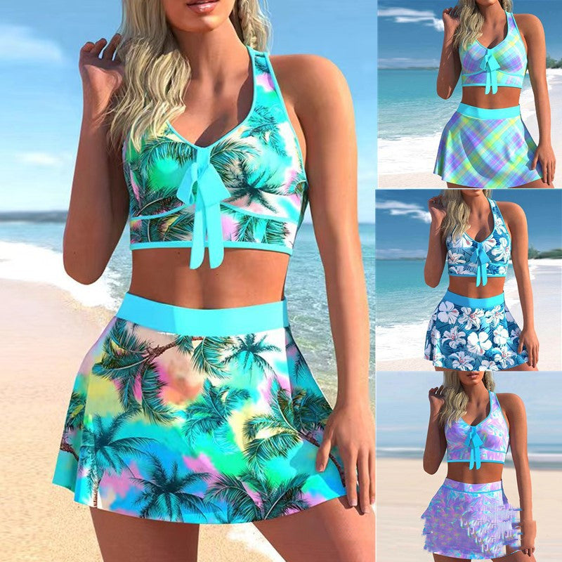Halter Neck Two Piece Swimsuit with Skirt