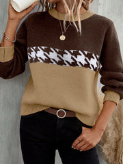 Colorblock Round Neck Knit Sweater