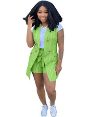 Stripes Casual Two Piece Blazer Vest Suit