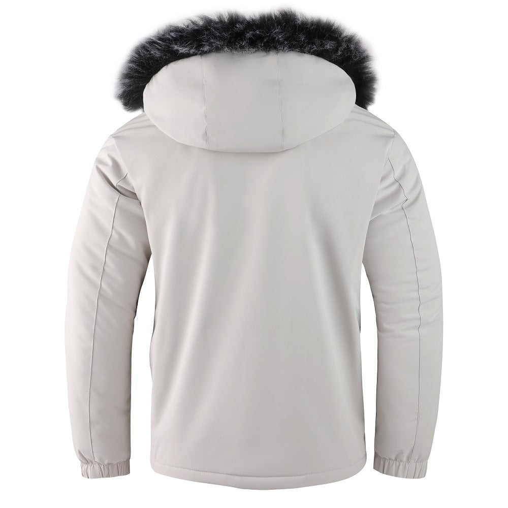 Herrenjacke mit abnehmbarer, pelzgefütterter Kapuze