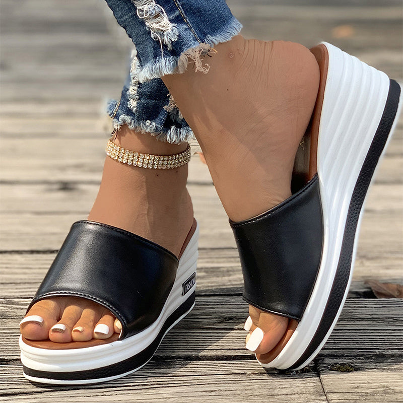 Slip-On High Heel Wedge Sandals