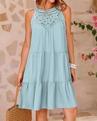 Halterneck Loose Fit Sleeveless Summer Dress with Lace in 8 Colors S-XXL