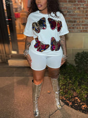 Butterfly Sequin Shorts Set
