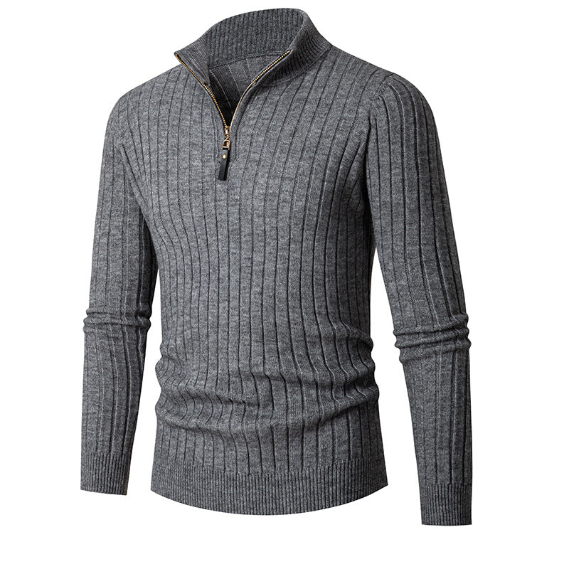Men's Long Sleeve Half-Turtleneck Zip-Up Sweater in 5 Colors M-3XL