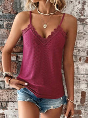 V-Neck Spaghetti Strap Tank Top with Lace Trim