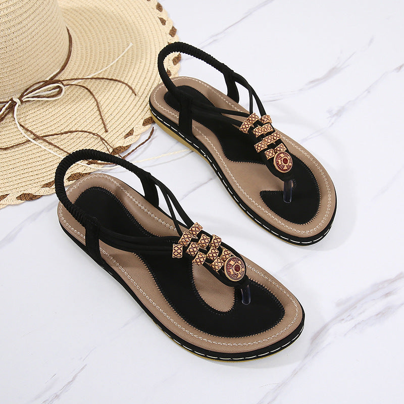Bohemian Sandals with Wooden Beads and Ankle Strap in 3 Colors