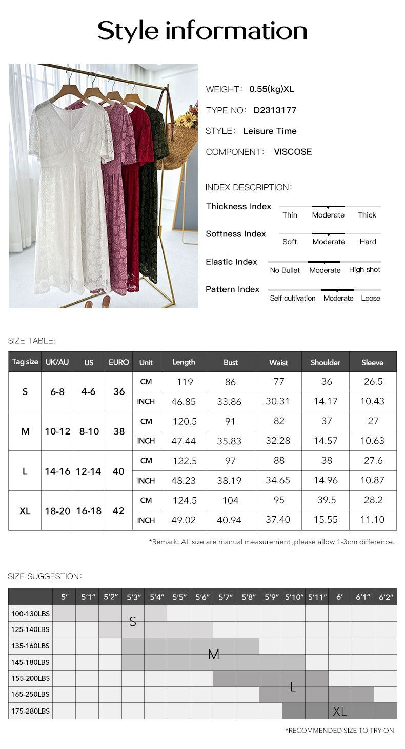 Elegant Short Sleeve V-Neck Formal Dress with Lace Overlay